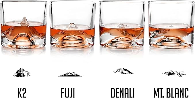 LIITON The Peaks Mountains Crystal Bourbon Whiskey Decanter Gift Set with 4 Old Fashioned Glasses, Premium Luxury Gifts for Men, Vodka, Scotch, Liquor, 1,000 ML