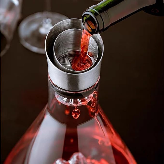 60oz Wine Decanter, Hand-Blown Lead-Free Crystal Wine Aerator, Built-in Stainless Steel Filter for Wine (60OZ)