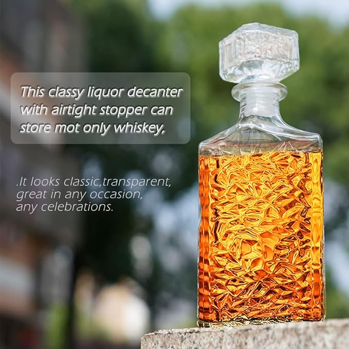 Whiskey Decanter with Airtight Geometric Stopper,32oz Liquor Decanter,Glass Decanter,Diaphanous Liquor Bottle,Decanter with Airtight Lid for Whiskey,Vodka,Bourbon,Scotch,Brandy,Wine