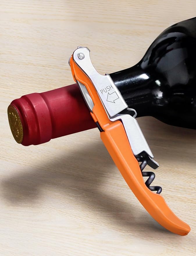 CORKAS Wine Key - Professional Handcrafted Heavy Duty Waiter Corkscrew, Compact Wine Opener with Double Hinged, Foil Cutter and Bottle Opener, Gifts for Servers, Sommelier, Bartenders - Orange
