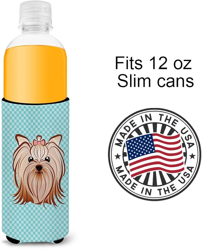 Checkerboard Blue Yorkie Yorkishire Terrier Ultra Beverage Insulators for slim cans