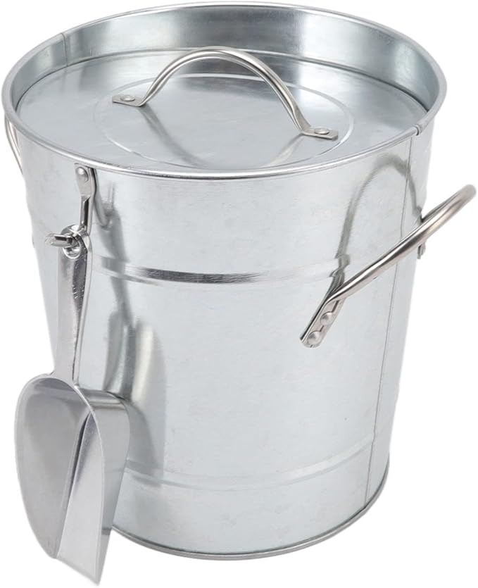Round Ice Bucket with Ice Shovel, Bar Ice Tub Beer Chiller Bin, Double Wall Galvanized Sheet and Plastic Wine Storage Tub with Handle and Lid for Home Bar Party Use (Original Color)