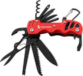 SmartstickX 16 in 1 Multi Tool Tactical Knife Camping essential Survival with Knife, Scissors, Saw, Wine Opener, Multiple Screwdrivers, Key Chain Easy Carry, Fish Scaler (Red)