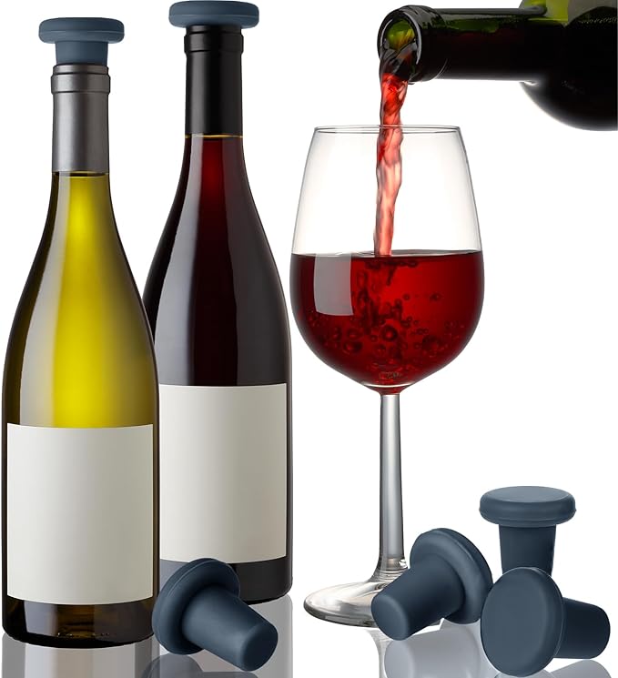 Yookeer 8 Pcs Wine Stoppers Silicone Beer Bottle Sealer Stoppers Glass Bottles Corks Beverage Beer Champagne Wine Storage Keep Fresh Tools for Wedding Party Christmas Supplies(Gray)