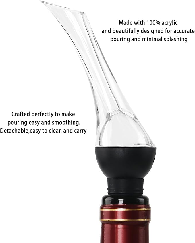 Aerating Pourer/Decanter Spout (Black) for Red Wine Convenient and Stylish