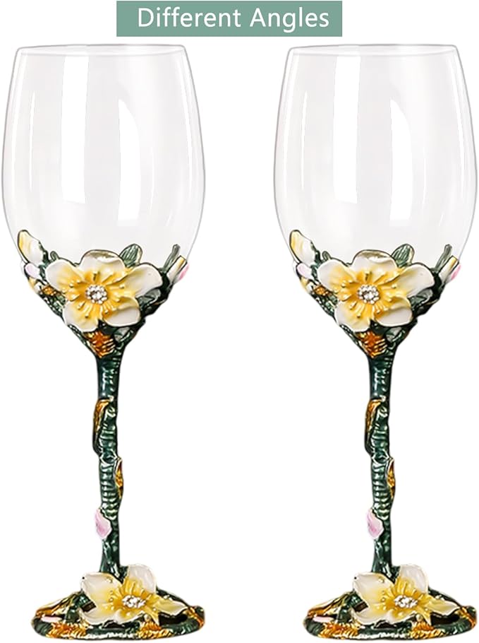 Wine Glasses Clear Handcrafted Champagne Glasses Enamel Apricot Blossom Wine Glass (Golden /2 set(gift box))