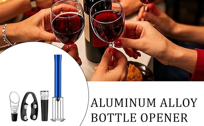 4-in-1 Professional Bar Tool Set - Aluminum Alloy Bottle Opener with Air Pump, Foil Cutter & Vacuum Stopper, Durable Wine Accessories for Home & Parties Silver