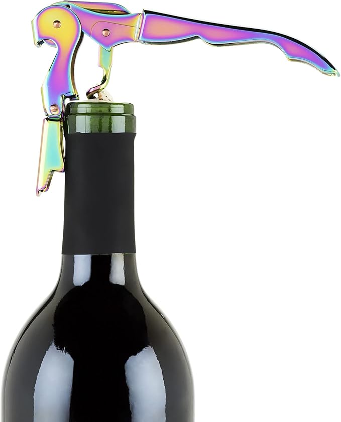 Blush Mirage Iridescent Double Hinged Corkscrew Wine Opener with Built-in Beer Bottle Opener, Stainless Steel Wine Key with Foil Cutter, Home Bar Gifts for Women, Bridesmaid Gifts, Kitchen and Travel