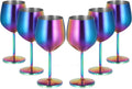 Lifecapido Stainless Steel Wine Glasses Set of 6, 18oz Colorful Stainless Steel Wine Goblets, Stemmed Metal Wine Glasses with Cup Brush for Party Office Wedding Anniversary, Great for Red White Wine
