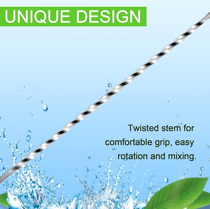 BRIOUT 2 Pcs Bar Spoon, 12 Inches Long Handle Drink Stirrer, Stainless Steel Bar Cocktail Mixing Spoons with Double Ended Design for Stirring, Silver