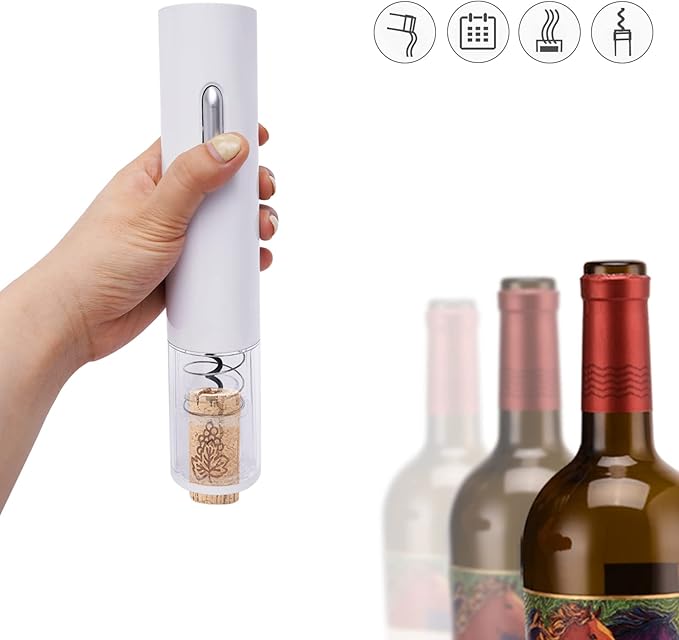 Electric Wine Opener, Automatic Cordless Bottle Opener with Foil Cutter, One-Button Operation, Food-Grade Screw Hook & Splinter-Proof Design for Home, Bar & Restaurant