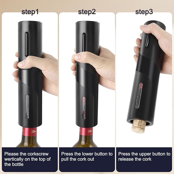 Electric Wine Opener Set by ELMWAY - Rechargeable Wine Bottle Opener & Corkscrew with Foil Cutter / 4 x Vacuum Stoppers/Premium Wine Aerator Pourer, Ideal Wine Gifts for Wine Lovers - Black