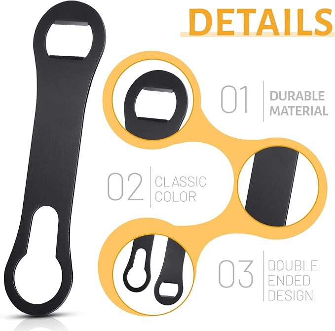 Remerry 4 Pcs Bottle Opener and Pour Spout Remover Flat Bar Key Stainless Steel Bar Speed Opener for Wine Bottle Double Ended Beer Bartenders Kitchen (Black)