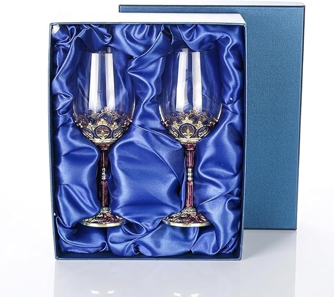 Simcat Handmade Painted Enamel Flower Glass Wine Glasses Transparent Refined Goblet, Stem For Cabernet, Gifts (double glass gift pack)
