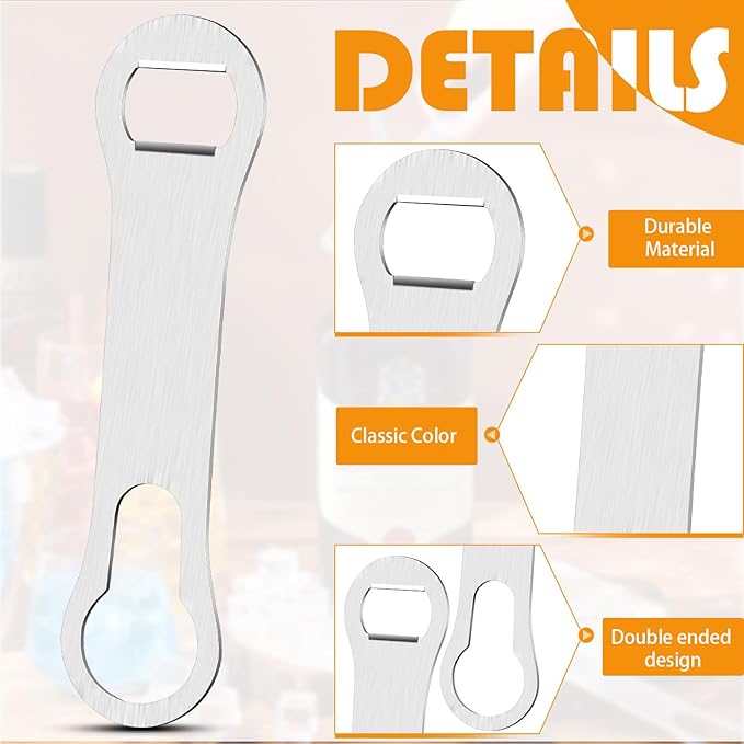 Remerry 4 Pcs Bottle Opener and Pour Spout Remover Flat Bar Key Stainless Steel Bar Speed Opener for Wine Bottle Double Ended Beer Bartenders Kitchen (Sliver)