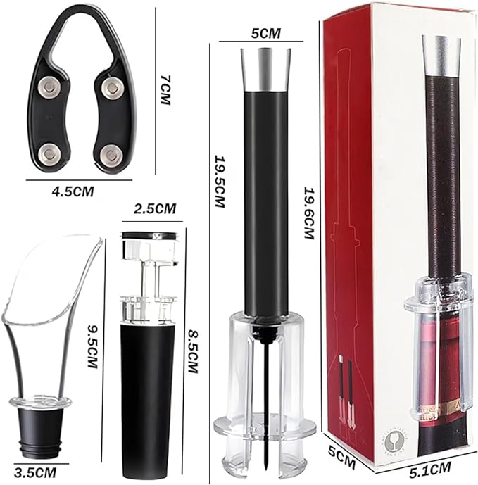 Wino on the go Wine Opening Set,Air Pressure Pump Wine Bottle Opener,Easy Cork Remover Corkscrew,Corkscrew Wine Opener Wine Opener Aluminum Alloy Handle(Red)