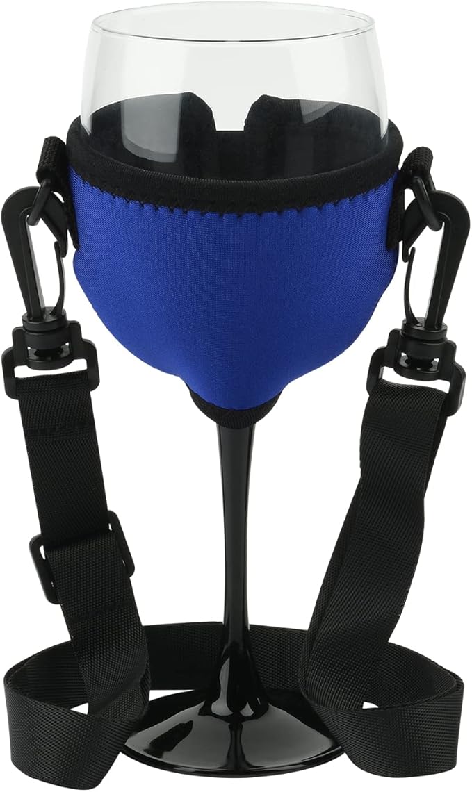 Beautyflier Assorted Colors Wine Glass Insulator / Drink Holder / Neoprene Sleeve with Adjustable Neck Strap For Conference Cocktail Reception (Blue)