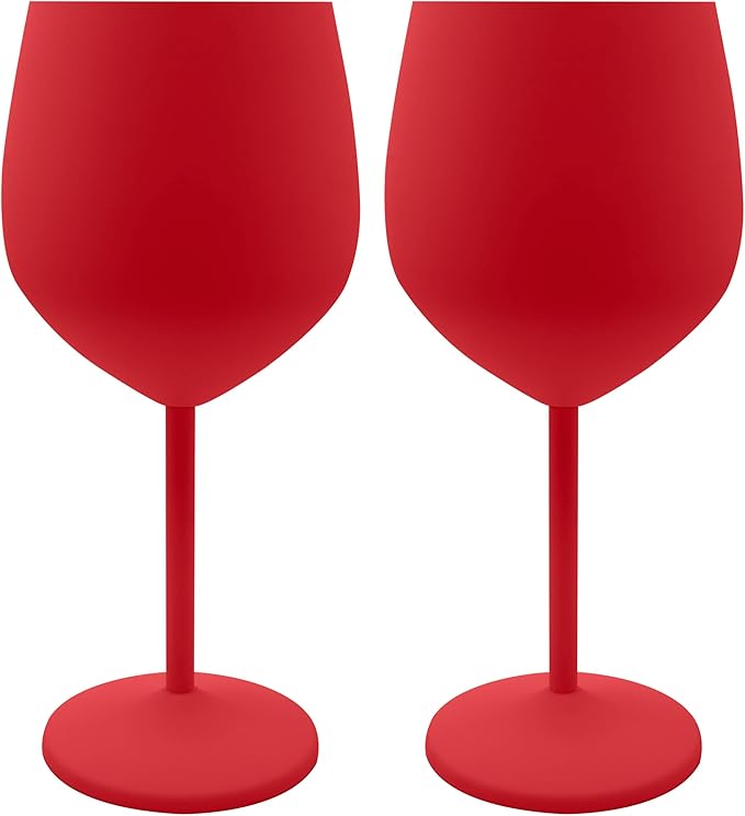 K&K Home Red Stainless Steel Unbreakable Wine Glasses - 18 oz - Set of 2 Colored, Stemmed Metal Wine Glasses Perfect for Outdoors, Weddings, and Parties (Red, Set of 2)