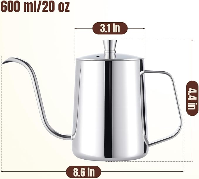 PARACITY Pour Over Kettle with Lid, Gooseneck Spout Coffee Tea Pot with Lid,20oz Hanging Ear Hand Blunt Long Narrow Drip Cup Gooseneck Kettle, Camping Coffee Pot for Travel Outdoor(Stainless Steel)