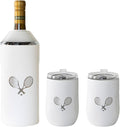 Vinglacé Wine Bottle Chiller Limited Edition Tennis Gift Set- Portable Stainless Steel Wine Cooler with 2 Stemless Wine Glasses, Tennis White