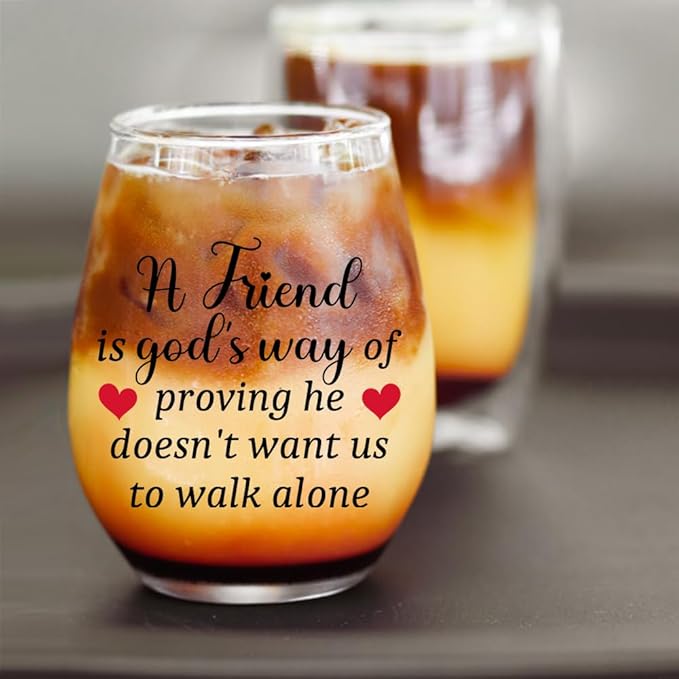 DYJYBMY A Friend Is God's Way Of Proving He Doesn't Want Us To Walk Alone Stemless Wine Glass, Funny Wine Tumbler With Gifts Box, Housewarming Birthday Gifts For Friend Religious Enthusiasts Bestie