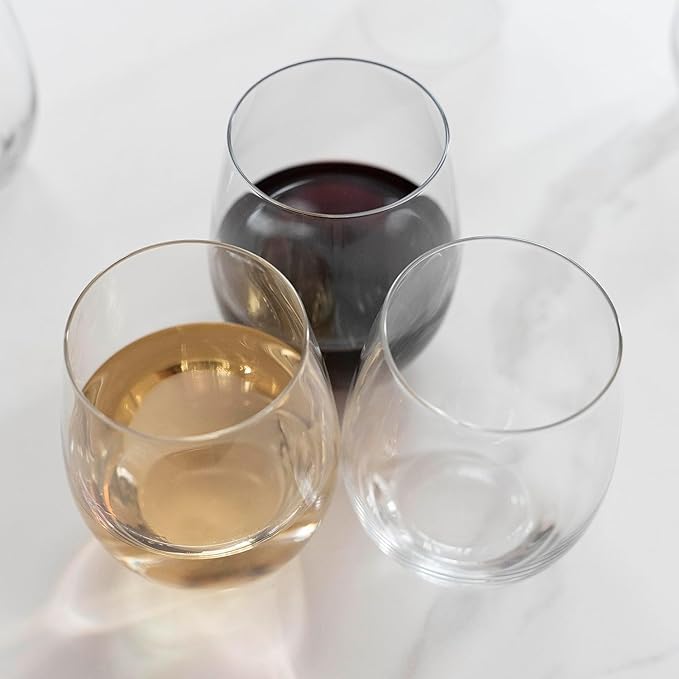 Cystone Premium Crystal Stemless Wine Glasses Set of 6, 15oz Lead-Free Red or White Wine Glass, Water Juice Glasses, All-Purpose Beverage Cups, Clear Drinking Tumblers in Gift Box, Dishwasher Safe
