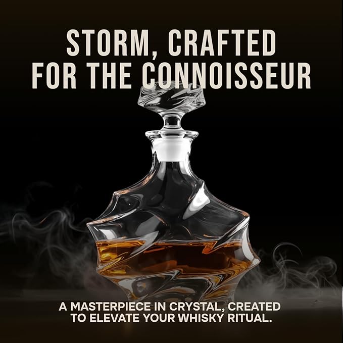 TsukiGlass Storm Japanese Crystal Whisky Decanter | 100% Ultra Clarity Lead-Free Crystal | 750ml Elegant Liquor Carafe for Whiskey, Scotch | Fathers Day Gift | Bourbon & Spirits
