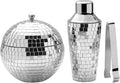 Mikasa Disco Beats 3-Piece Mirrored Bar Set with Cocktail Shaker, Ice Bucket, and Tongs – Glamorous Silver Mosaic Design for Stylish Home Entertaining
