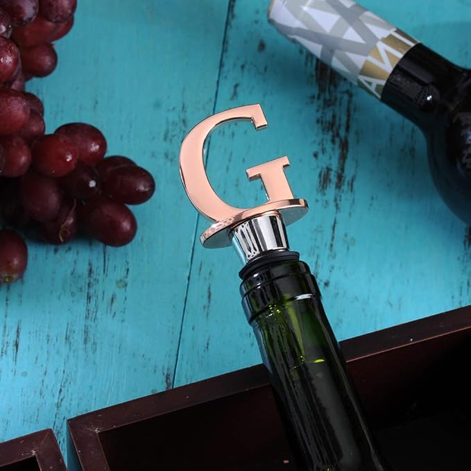 Miicol Prosecco Stopper - Personalised Champagne Stopper in Rose Gold - Wine Lovers Gift with Monogram Letter G