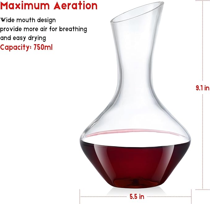 NEW PACIFIC YOUYAH Wine Decanter, Red Wine Carafe 100% Hand Blown Lead-free Crystal Glass, Elegant Design Wine Decanter, Wine Accessories, Idea Wine Gift for Wine Lovers, Transparent