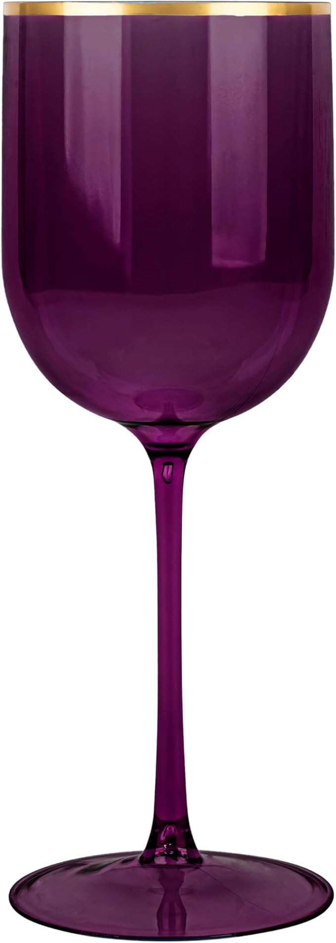 Plastic Wine Glasses Set of 5 Elegant Wine Goblets Hard Plastic Wine Cups on Stem 12 Ounce (Purple with Gold Rim, 5)