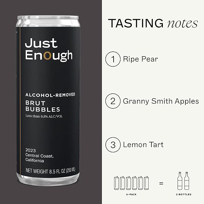 Just Enough Wines The NA Set | Non-Alcoholic Wine Variety Pack, 6 Cans (Brut Bubbles & Pinot Noir) | Central Coast California, Low Calorie, Gluten-Free, Vegan, Sustainably Made