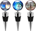 Soleebee 3 Pack Decorative Wine Stoppers, Wine Bottle Stopper with Beautiful Art Glass, Reusable Beverage Bottle Stoppers for Bar, Gifts, Holiday Party, Kitchen Decor (Tree of Life)