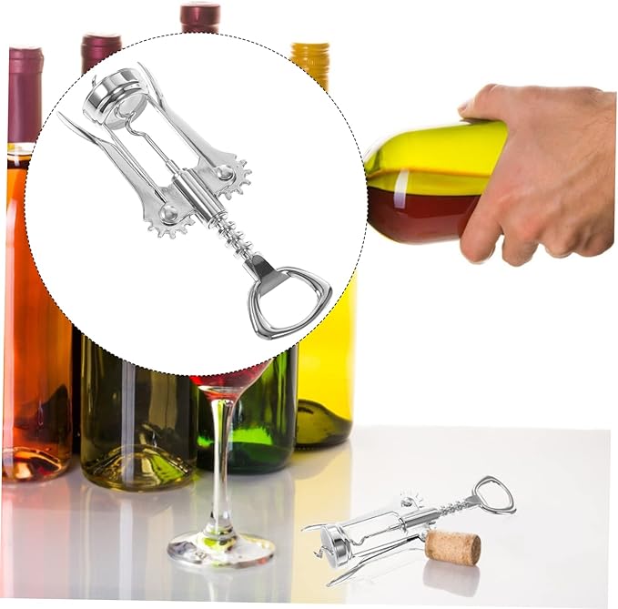 INOOMP Manual Wing Wine Corkscrew with Wide Handle Quick Spiral Opener for Opening Silver Multifunctional Corkscrew for Home and Party Use Wine Lovers