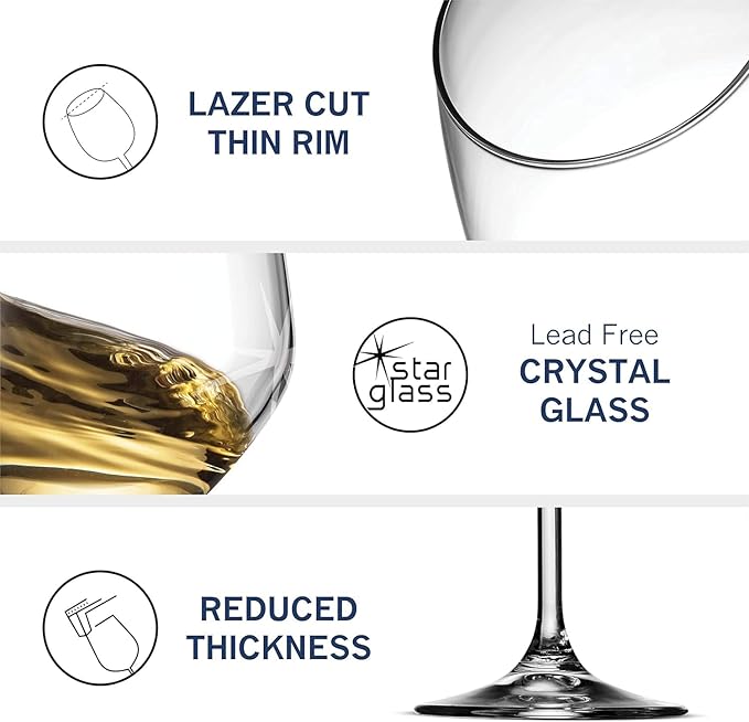 Bormioli Rocco Glass, Drinking Cup, Wine Glasses, 14 Ounces. Laser-Cut Rim For Wine Tasting, Elegant Party Drinking Glassware, Restaurant Quality