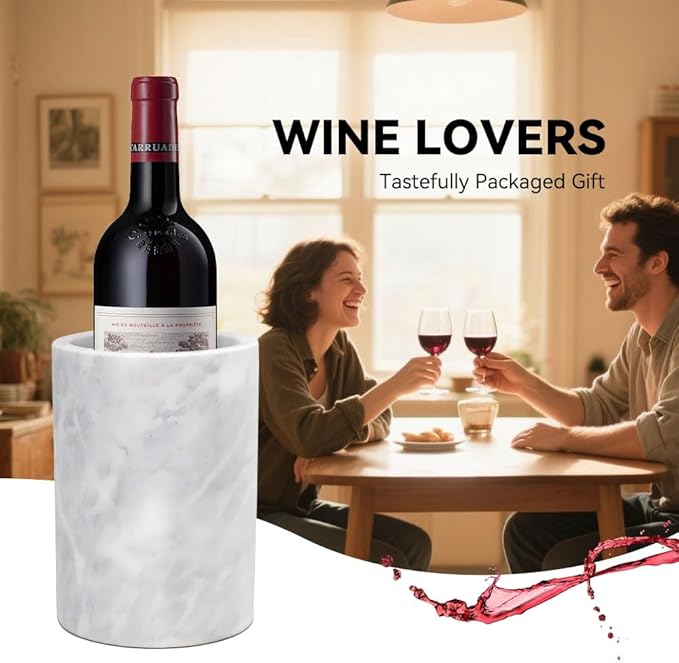 Kota Japan White Marble Stone Wine and Champagne Bottle Chiller Cooler - 7" X 5" | Elegant Kitchen Utensil Holder | Must Have Wine Chiller for Your Home | Impress Your Guests at Next Party or Event!