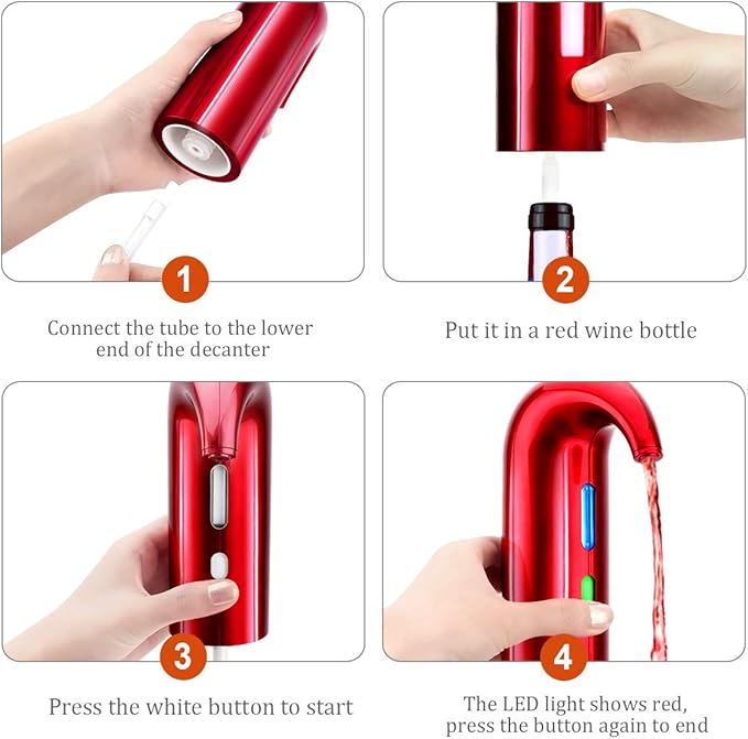 Electric Wine Aerator, Wine Dispenser, Aeration and Decanter Wine Pourer, Red White Wine Accessories Best Wine Gifts Fathers Day Gift for Men-Red