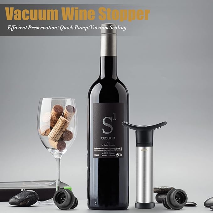 OWO Wine Stoppers Vacuum, Wine Saver, Reusable Bottle Sealer, Keeps Fresh, Black, 4 Pack