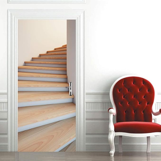 3D Door Stickers Murals Peel and Stick - Stairs - Door Wallpaper Self-Adhesive Decals Removable PVC Waterproof Poster for Bedroom Living Room 30.3" x 78.7"