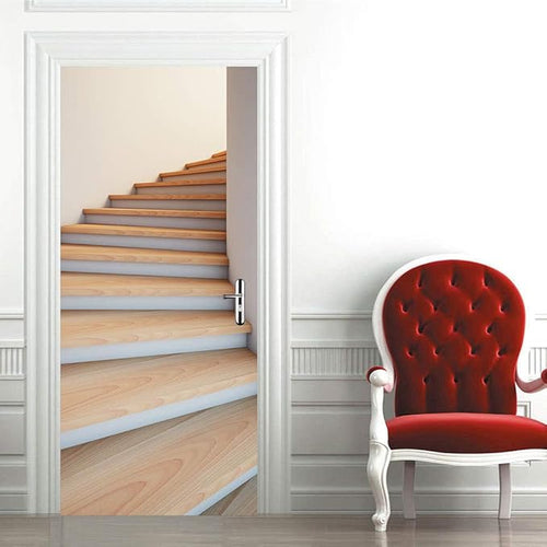 3D Door Stickers Murals Peel and Stick - Stairs - Door Wallpaper Self-Adhesive Decals Removable PVC Waterproof Poster for Bedroom Living Room 30.3" x 78.7"