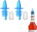2 PCS Bottle Pourers And 2 PCS rubber pourers dust cap covers Syrup Pourer Pour Spouts Plastic Liquor Bottle Pourers with Rubber Pourers Dust Cap Covers Bottle Pourers (Blue)