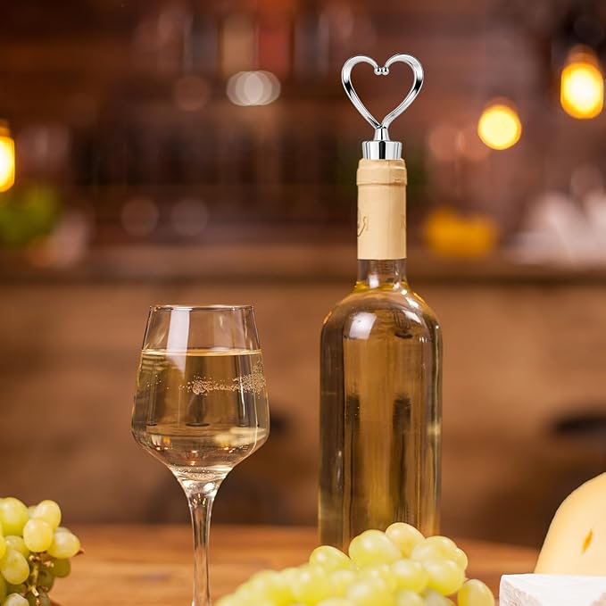 6 Pcs Cute Reusable Heart Shape Wine Bottle Stoppers - Silver, Champagne, Beer