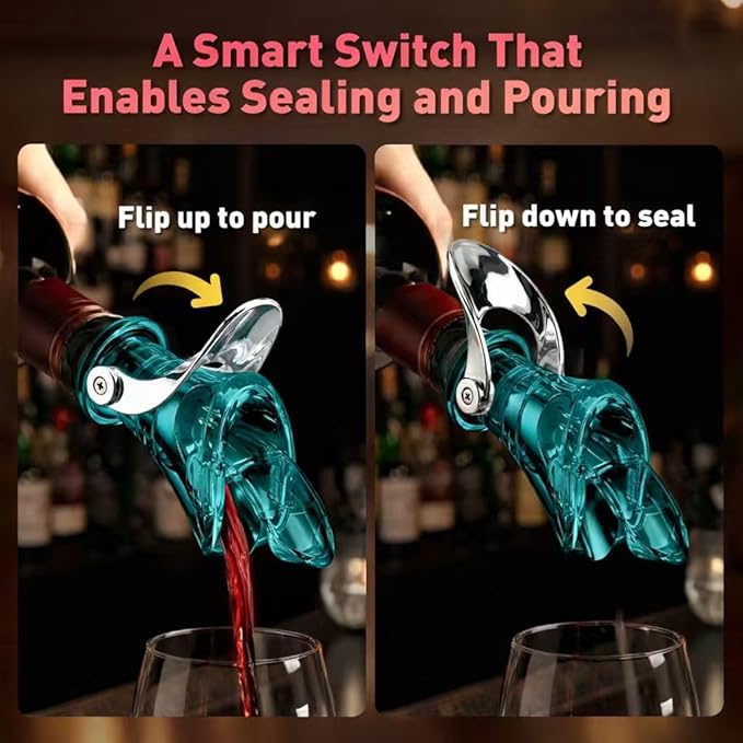 IOV Wine Pour Spout, Upgraded Sealing Liquor Bottle Pourers, Auto Flip Olive Oil Dispenser Spout, Pourer with Dust Caps for Alcohol, Vinegar and Syrup, No-Drip Wine accessories, Blue