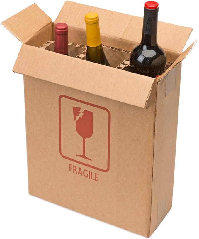 U-Haul Corrugated 3 Bottle Wine Shipping, Moving, & Packing Kit - Includes a 12-1/8” x 4-5/8” x 14-1/2” Box & Corrugated Protection Inserts