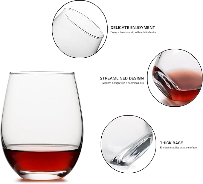 Stemless Wine Glasses Set of 6, 18oz Red White Wine Glasses,Lead-free Wine Glasses for Home, Party, Wedding, Ideal Wine Accessories Gift,Clear