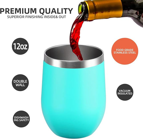 12 oz Insulated Wine Tumbler with Lid and Straw,Stainless Steel Stemless Wine Tumbler Glasses Double Wall Vacuum Wine Cups Tumbler Bulk for Champaign,Cocktail,Office(Mint Green,8)