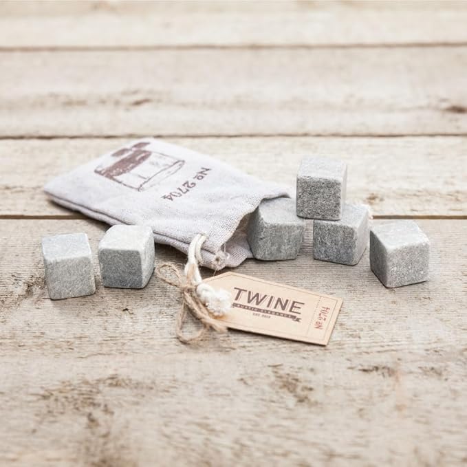 Twine Cooling Stones, Glacier Bourbon Whiskey Rocks, Reusable Ice Cubes, Whiskey Stones Set, Barware, Bar Accessories, Bar Tools, Set of 6, Grey