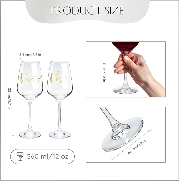 AW BRIDAL Mr and Mrs Wine Glasses Set of 2 for Engagement Bridal Shower, Wedding Gifts for Newlywed Couples 2026, Personalized Anniversary Wine Glass Gift Basket for Bride Groom and Fiance Fiancee