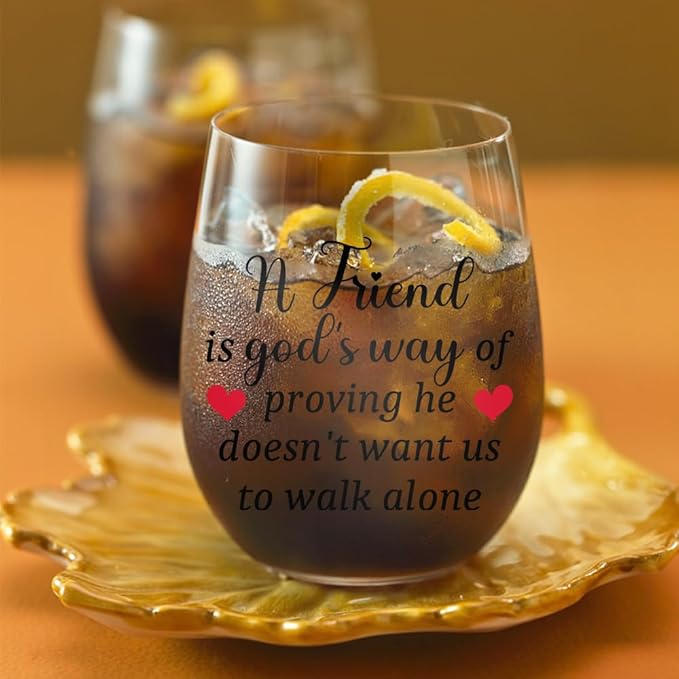 DYJYBMY A Friend Is God's Way Of Proving He Doesn't Want Us To Walk Alone Stemless Wine Glass, Funny Wine Tumbler With Gifts Box, Housewarming Birthday Gifts For Friend Religious Enthusiasts Bestie