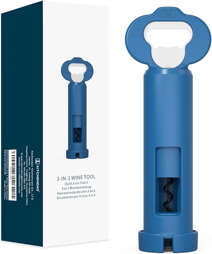 KITCHENDAO 3 in 1 Wine Bottle Opener Corkscrew with Foil Cutter, Built-in Beer Bottle Opener with Magnetic Cap Catcher, Multifunctional Corkscrews for Wine Bottles,Works Easily Like Electric Opener